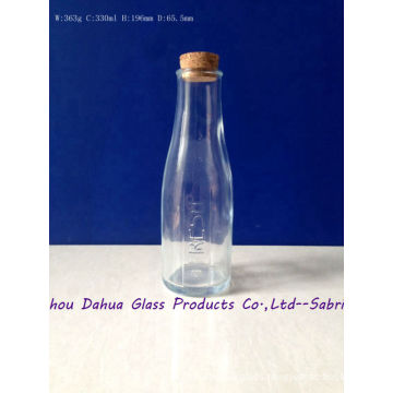 330ml Carved Clear Glass Bottles for Milk, Yoghourt with Cork
